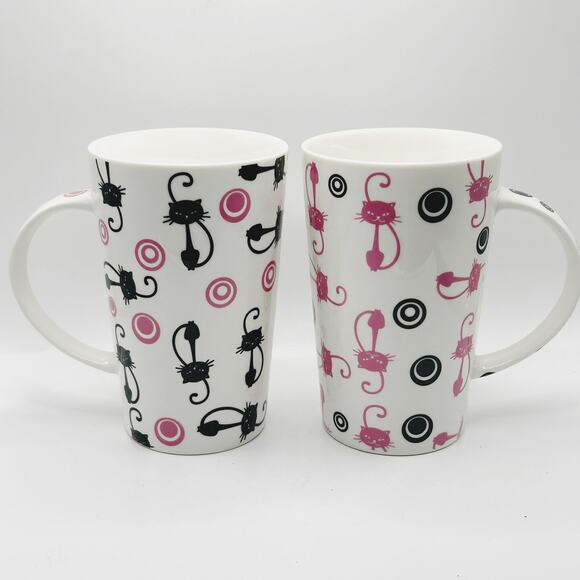 VNTG Maxwell Williams PussyCat PussyCat White Black & Pink Coffee Fine Mug Set - Picture 1 of 5